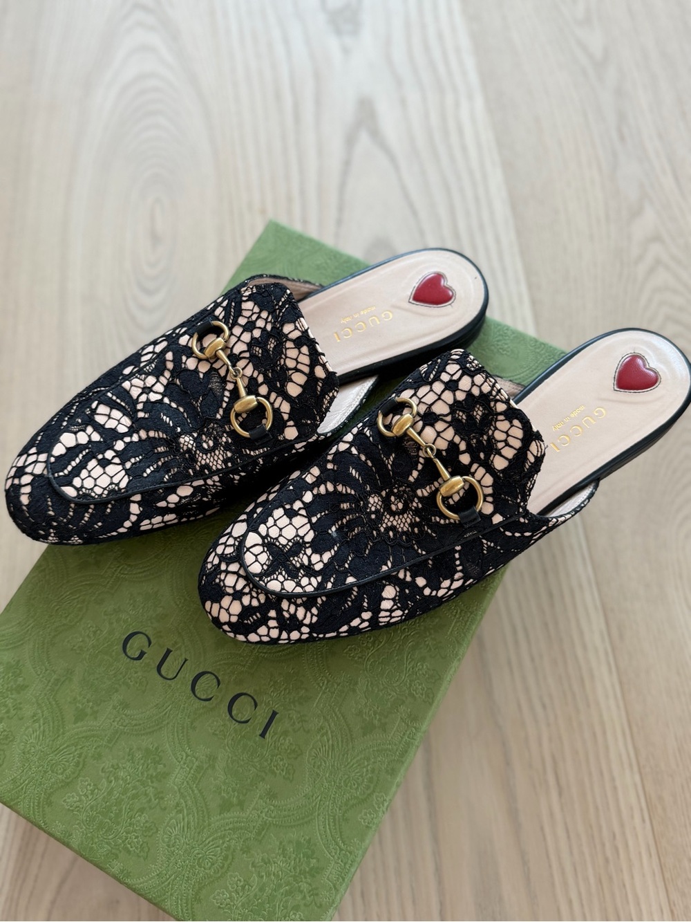 Authentic Gucci Princetown Lace Horsebit Mules